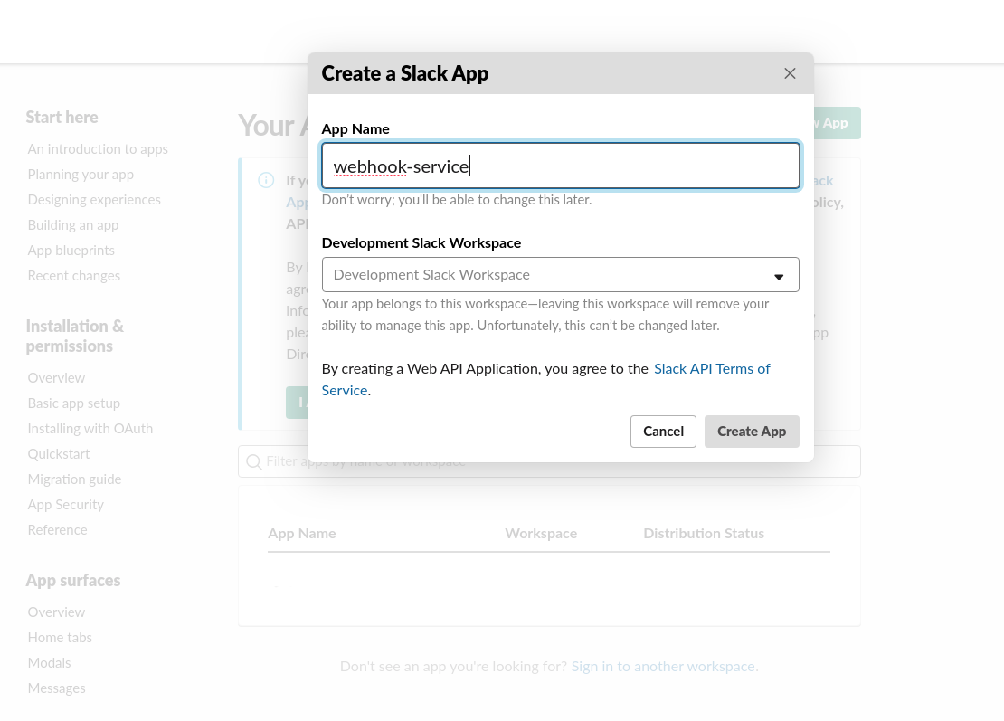Create a new Slack App